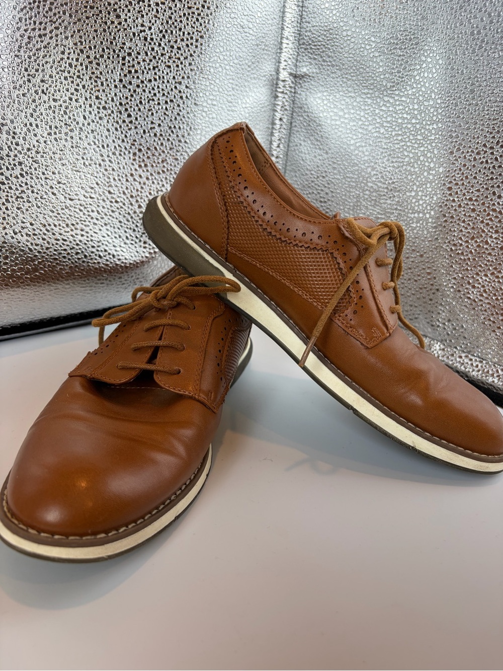 Men's Brown Leather Derby Shoes with Brogue Detail